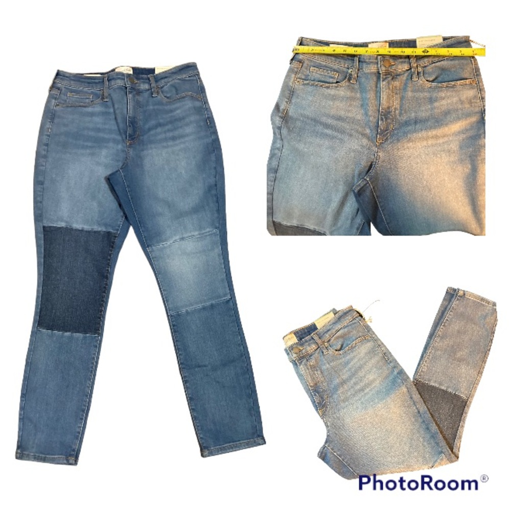 NWT UNIVERSAL THREAD "PATCHED" JEANS BLUE HIGH RISE SKINNY Size 12.